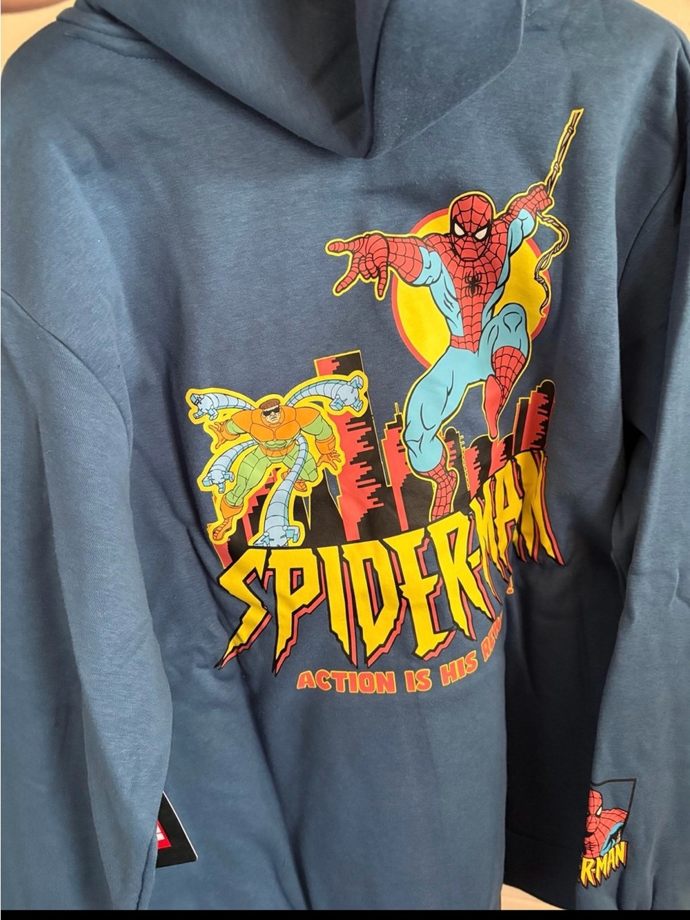 Marvel Spider-Man Crewneck Sweatshirt - Navy with Red & Yellow Graphic